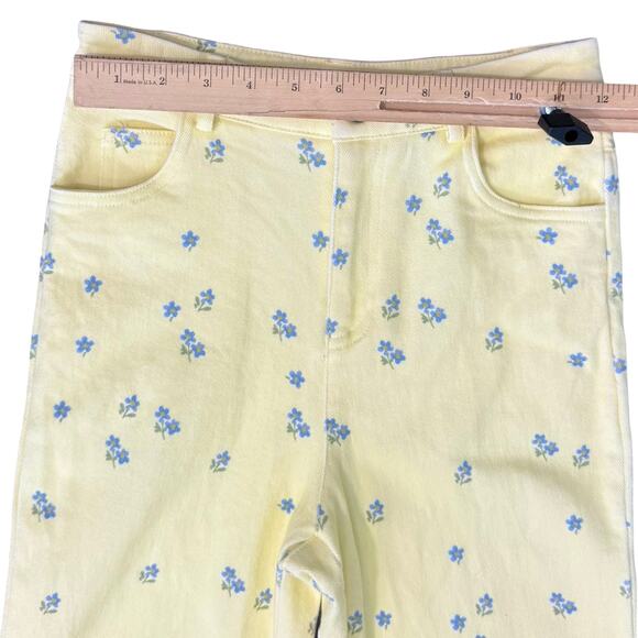 Princess Polly Butter Yellow Blue Ivy Floral High Waist Stretch Jeans Pants Sz S - Picture 5 of 11